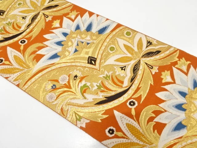 JAPANESE KIMONO / ANTIQUE FUKURO OBI / SILK / WOVEN FLORAL SARASA